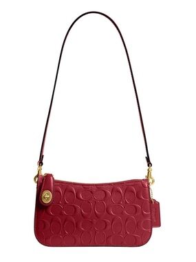 New Coach Red Embossed Leather Penn Shoulder Bag